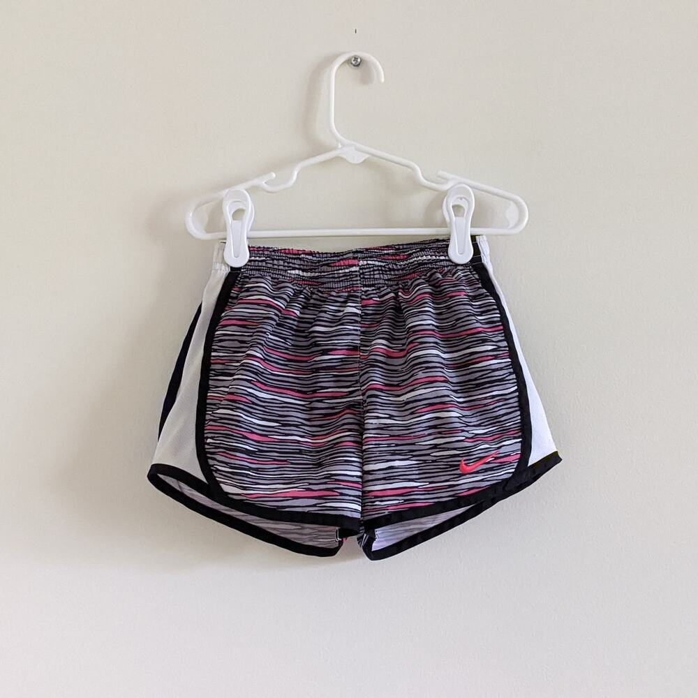 Nike Girls Sz 6X Running Shorts Pink Gray Black White Dri-Fit Mesh Lining